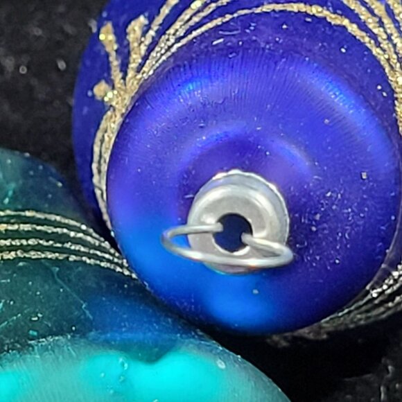 4 Glass Bell Christmas Tree Ornaments Glitter‎ Blue Pink Teal MCM Retro Vtg - Picture 4 of 5
